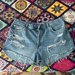 We The Free Blue Distressed Jean Shorts